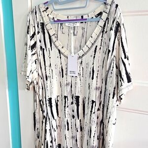 Rose + Olive tunic tie dye white black dress New w tags NWT plus size comfy Soft